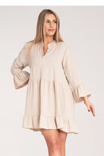 Dagkjole Figl til dame fra MS StyleHaven, laget av polyester, farge beige, størrelse S/M, med long ermer, perfekt til dress