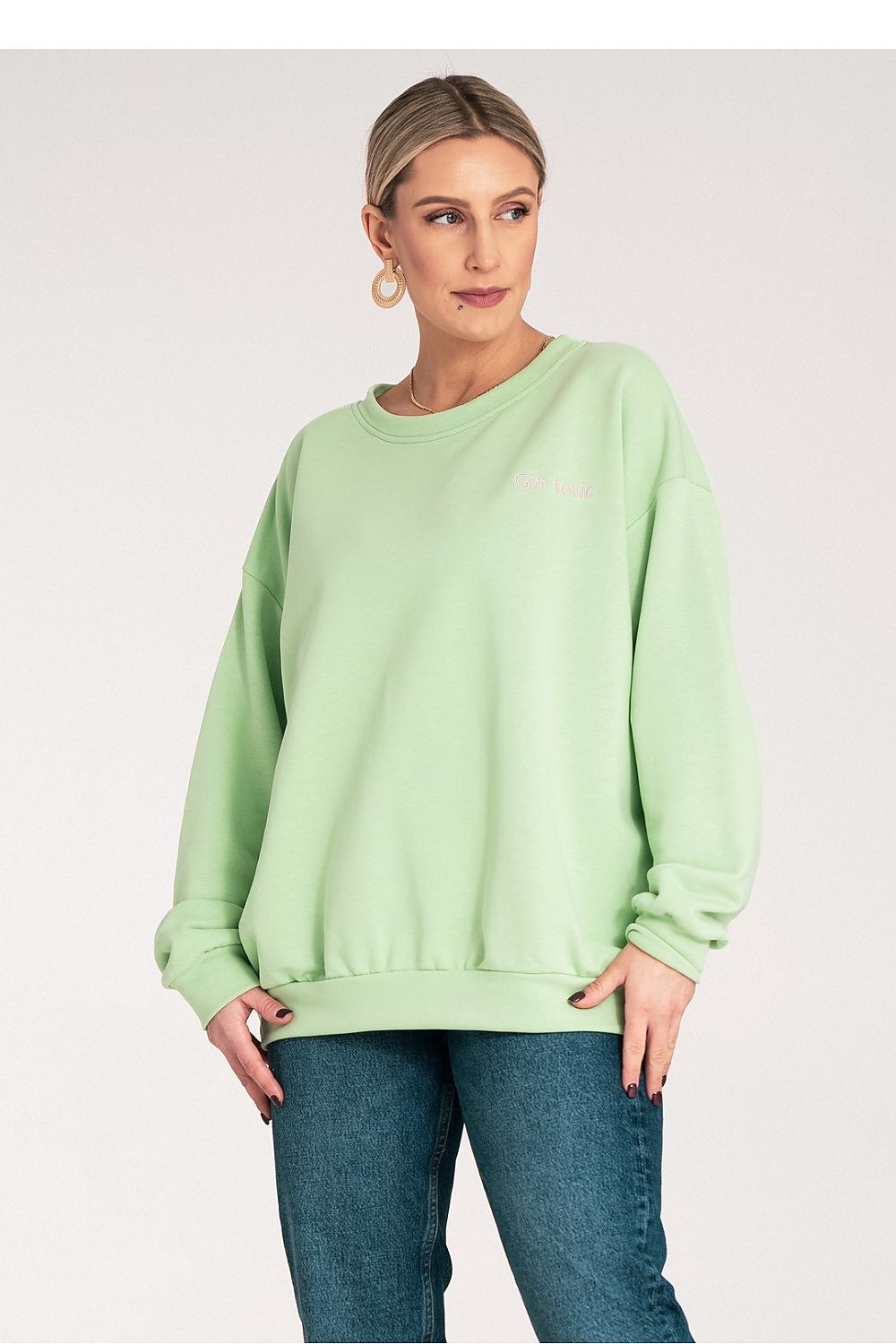 Genser Figl til dame fra MS StyleHaven, laget av Bomull; polyester, farge Grønn, størrelse S/M, med long ermer, perfekt til dress