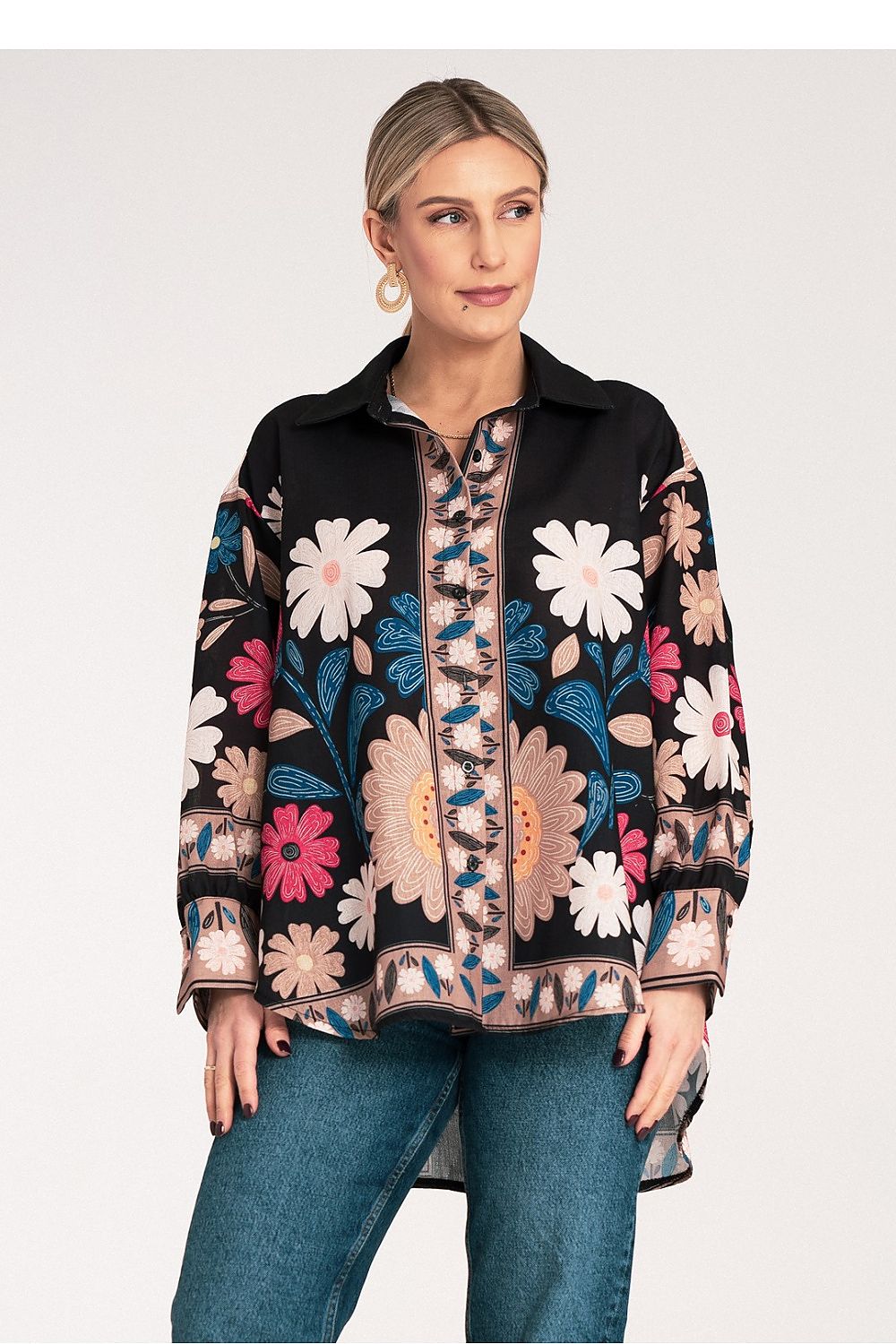 Langermet skjorte Figl til dame fra MS StyleHaven, laget av polyester, farge Svart, størrelse S/M, med long ermer, perfekt til dress
