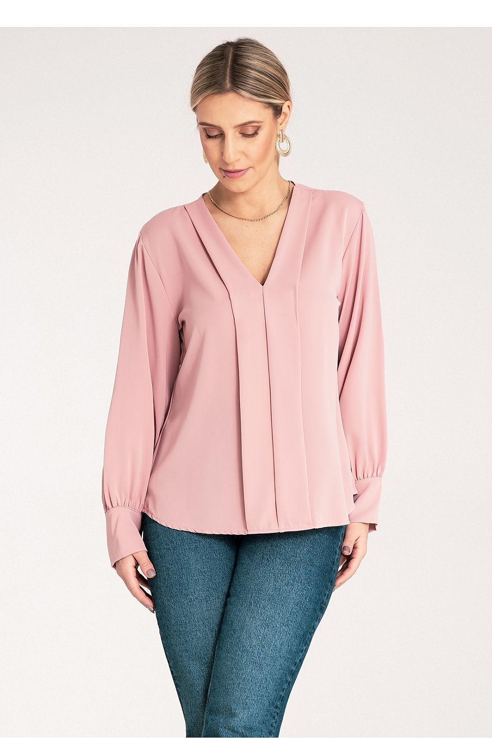 Bluse Figl til dame fra MS StyleHaven, laget av polyester, farge Rosa, størrelse S/M, med long ermer, perfekt til dress