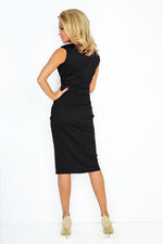 SARA Midi-kjole fra Numoco – flatterende høymodell med lommer til dame fra MS StyleHaven, laget av polyester, farge Svart, størrelse M, med short; sleeveless ermer, perfekt til casual; dress