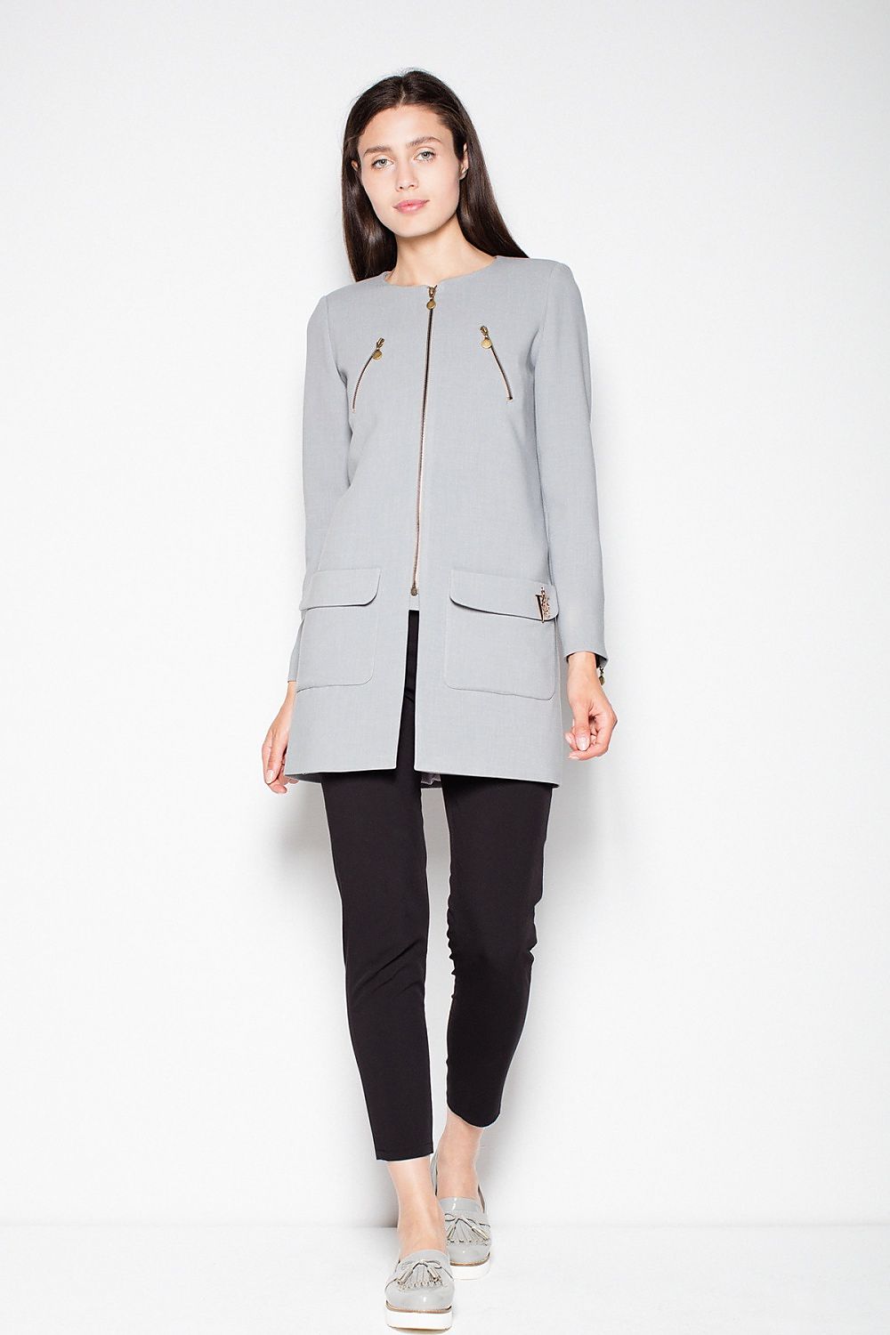 Rettskåret Kåpe - Venaton til dame fra MS StyleHaven, laget av polyester; Viskose, farge Grå, størrelse M, med long ermer, perfekt til casual; dress