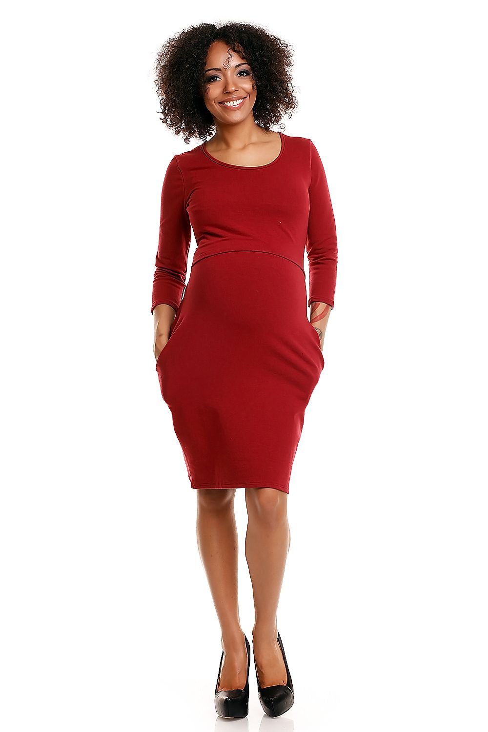 Haven Knitted Graviditetskjole - PeeKaBoo til dame fra MS StyleHaven, laget av Bomull, farge Rød, størrelse L/XL, med 45720 ermer, perfekt til casual; dress