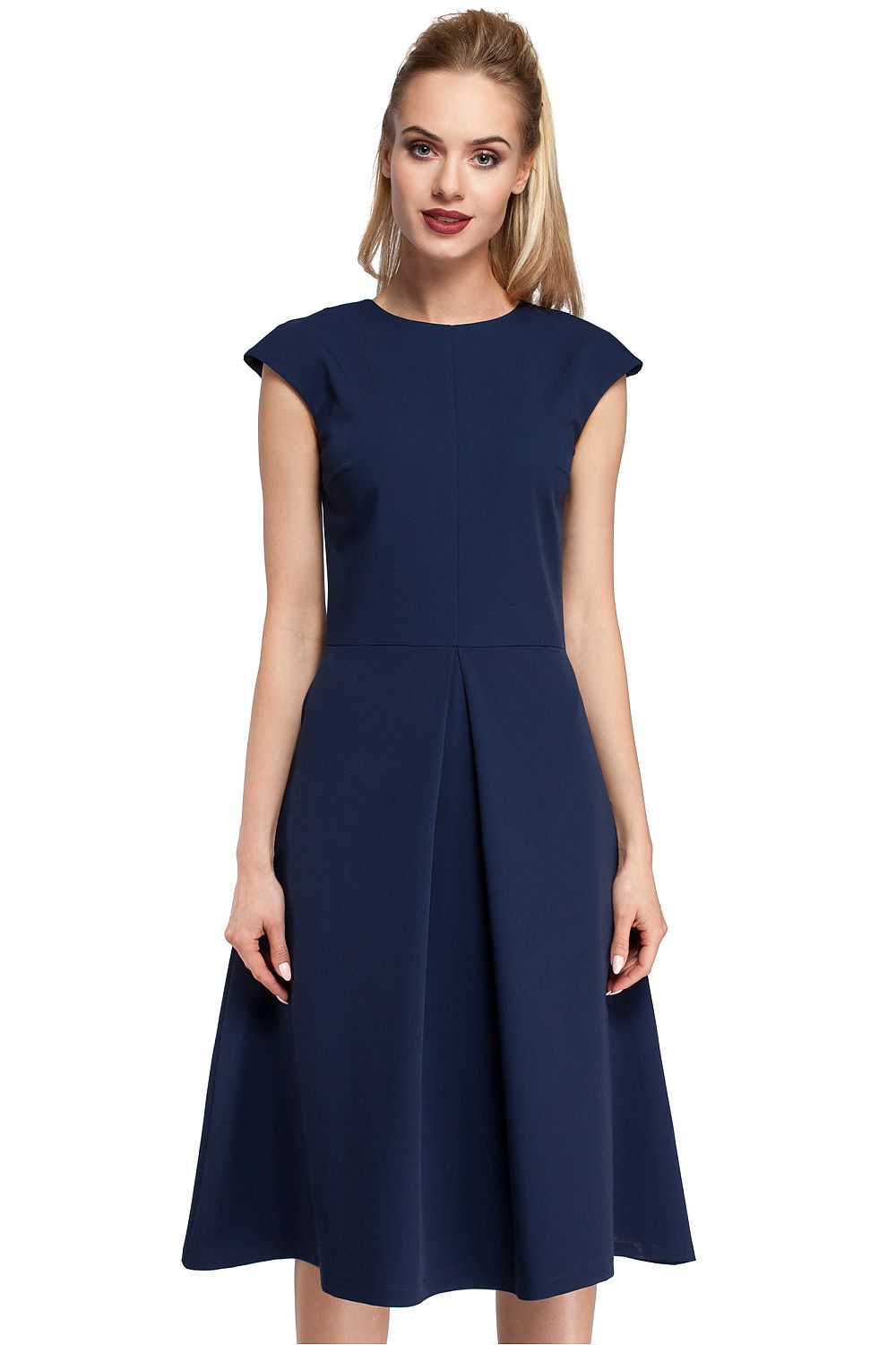 Dagkjole Moe til dame fra MS StyleHaven, laget av polyester; Viskose, farge Marineblå, størrelse s, med short ermer, midi lengde, kjolestil a-line, perfekt til casual; dress