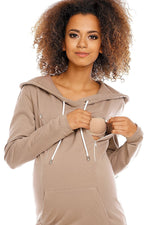 Graviditetskjole med hette fra PeeKaBoo til dame fra MS StyleHaven, laget av Elastan; Bomull, farge beige, størrelse XXL, med long ermer, perfekt til casual; dress