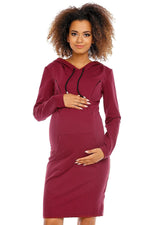 Graviditetskjole med hette fra PeeKaBoo til dame fra MS StyleHaven, laget av Elastan; Bomull, farge Rød, størrelse S, med long ermer, perfekt til casual; dress