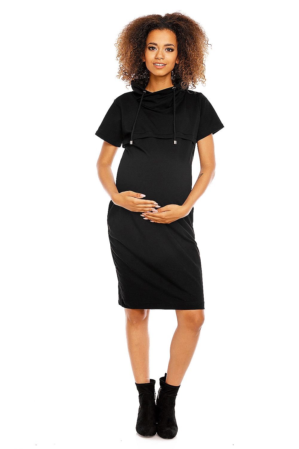 Praktisk komfort gravidkjole fra PeeKaBoo til dame fra MS StyleHaven, laget av Bomull; Elastan, farge Svart, størrelse M, med 3-4; short ermer, perfekt til casual; dress