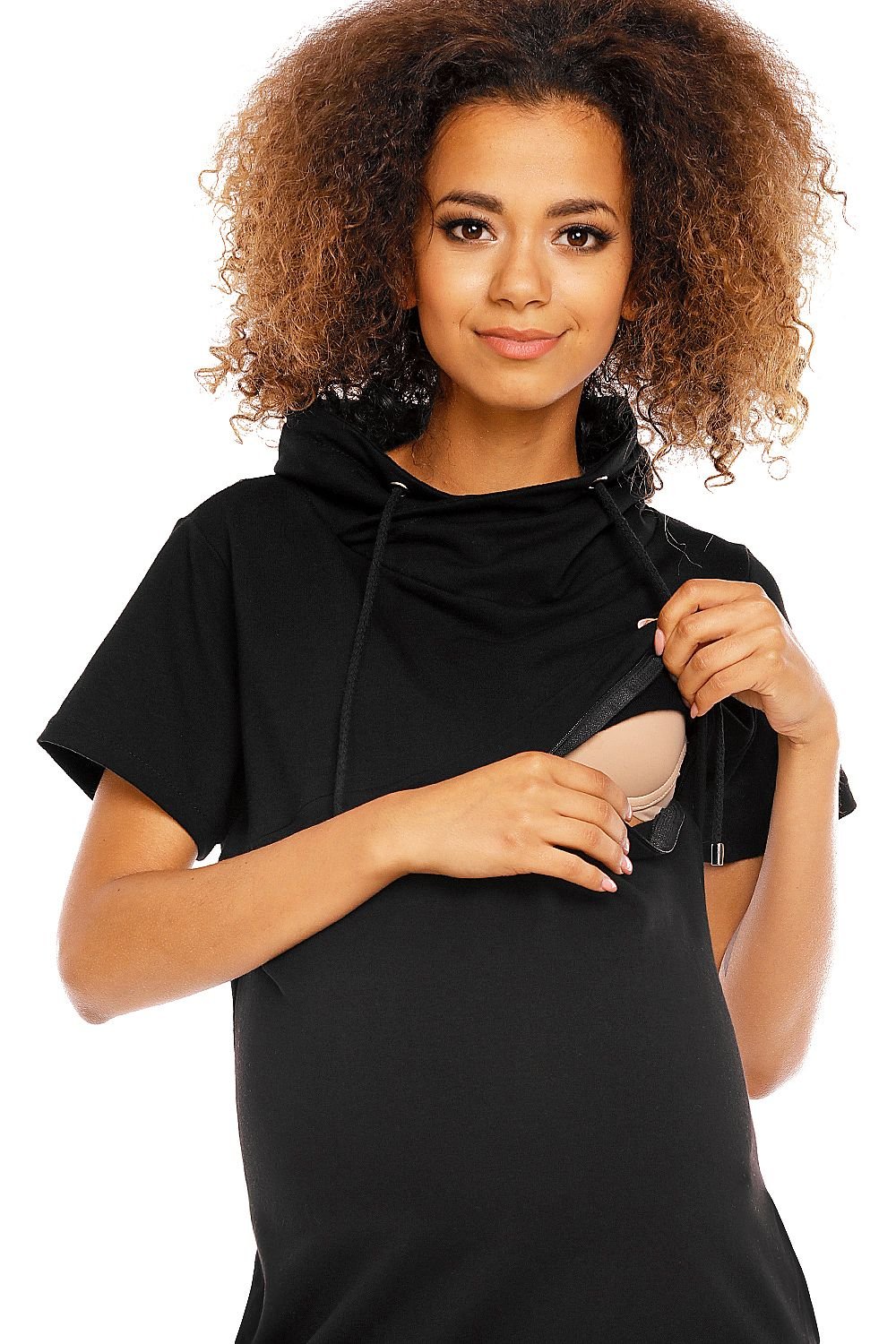 Praktisk komfort gravidkjole fra PeeKaBoo til dame fra MS StyleHaven, laget av Bomull; Elastan, farge Svart, størrelse XXL, med 3-4; short ermer, perfekt til casual; dress