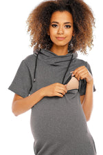 Praktisk komfort gravidkjole fra PeeKaBoo til dame fra MS StyleHaven, laget av Bomull; Elastan, farge Grå, størrelse XXL, med 3-4; short ermer, perfekt til casual; dress