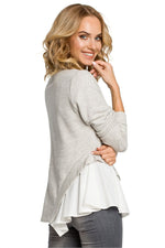 Bluse Moe til dame fra MS StyleHaven, laget av Bomull; polyester, farge Grå, størrelse L, med long ermer, perfekt til casual; dress
