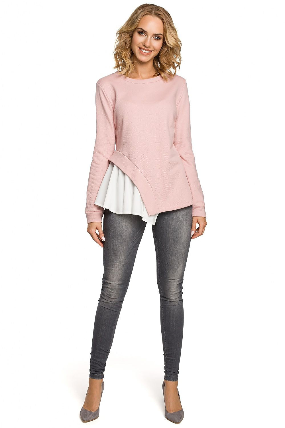 Bluse Moe til dame fra MS StyleHaven, laget av Bomull; polyester, farge Grå, størrelse XXL, med long ermer, perfekt til casual; dress