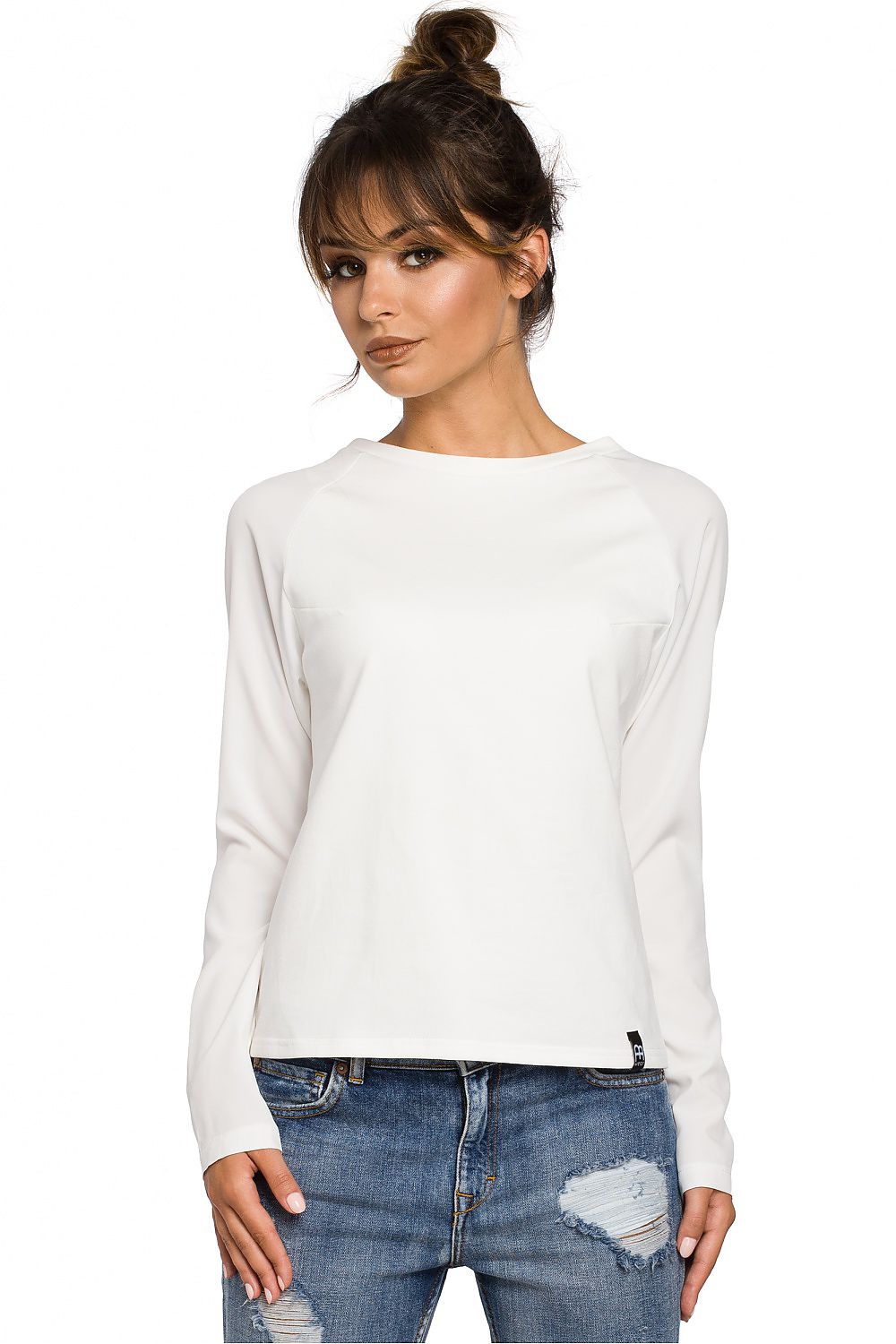 Raffinert kontrastbluse fra BeWear til dame fra MS StyleHaven, laget av Bomull, farge beige, størrelse s, med long ermer, perfekt til dress