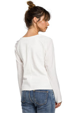 Raffinert kontrastbluse fra BeWear til dame fra MS StyleHaven, laget av Bomull, farge beige, størrelse L, med long ermer, perfekt til dress