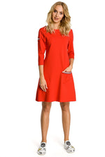 Dagkjole Moe til dame fra MS StyleHaven, laget av Bomull, farge Rød, størrelse s, med 45720 ermer, knee lengde, kjolestil a-line, perfekt til casual; dress