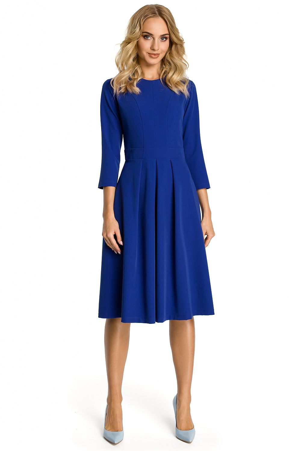 Stretch Dagkjole Moe til dame fra MS StyleHaven, laget av polyester; Viskose, farge Blå, størrelse s, med 45720 ermer, midi lengde, kjolestil sheath, perfekt til casual; dress