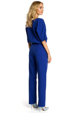 Korte ermer Jumpsuit - Moe til dame fra MS StyleHaven, laget av polyester; Viskose, farge Blå, størrelse M, med short ermer, perfekt til casual; dress