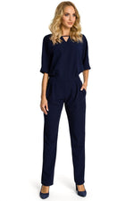 Korte ermer Jumpsuit - Moe til dame fra MS StyleHaven, laget av polyester; Viskose, farge Blå, størrelse XXL, med short ermer, perfekt til casual; dress