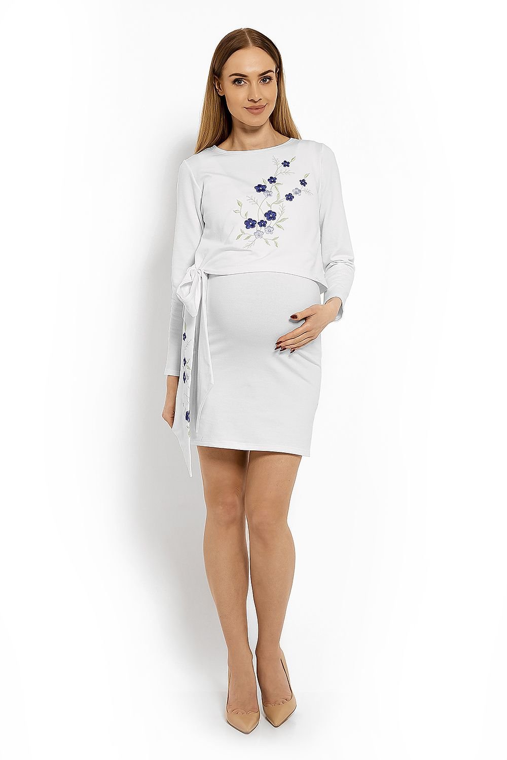 Sykepleie kjole fra PeeKaBoo til dame fra MS StyleHaven, laget av Bomull; Elastan, farge Hvit, størrelse L/XL, med 3-4; long ermer, perfekt til casual; dress