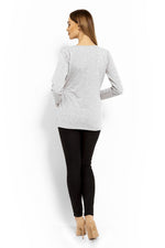Wrap gravidbluse fra PeeKaBoo til dame fra MS StyleHaven, laget av Elastan; Bomull, farge Grå 2, størrelse XXL, med long ermer, perfekt til casual; dress
