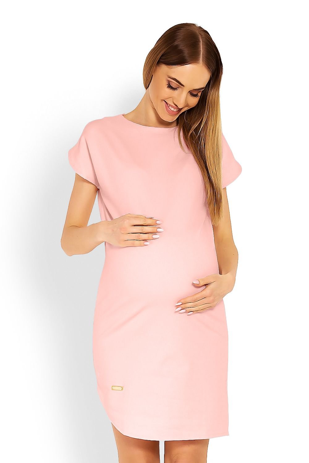 Asymmetry Charm gravidkjole - PeeKaBoo til dame fra MS StyleHaven, laget av Elastan; Bomull, farge Rosa, størrelse S/M, med other; cap; short ermer, knee-1; mini; short lengde, kjolestil other; tank; empire-waist, perfekt til casual; dress