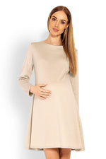 Trapesformet fødselskjole fra PeeKaBoo til dame fra MS StyleHaven, laget av polyester; Viskose, farge beige, størrelse S/M, med long ermer, short; mini; midi lengde, kjolestil other; sweater; shirt; flared; empire-waist; a-line, perfekt til casual; dress