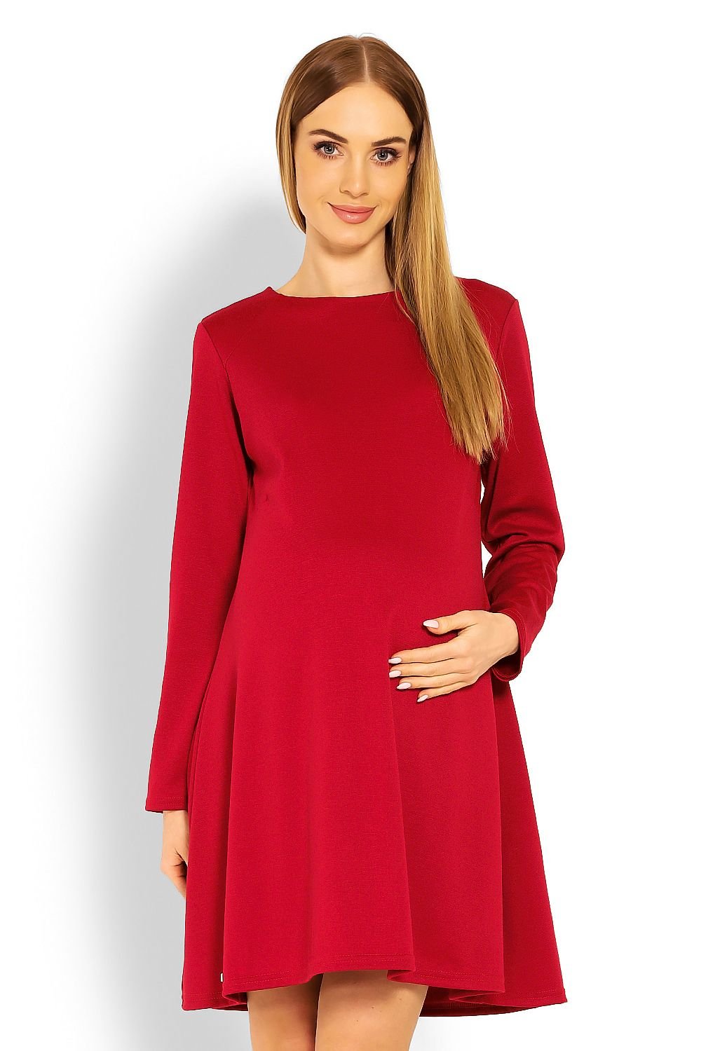 Trapesformet fødselskjole fra PeeKaBoo til dame fra MS StyleHaven, laget av polyester; Viskose, farge Rød, størrelse S/M, med long ermer, perfekt til casual; dress