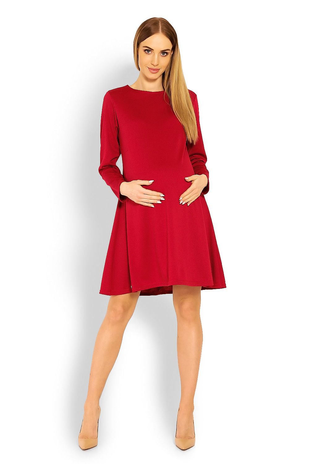 Trapesformet fødselskjole fra PeeKaBoo til dame fra MS StyleHaven, laget av polyester; Viskose, farge Rød, størrelse L/XL, med long ermer, perfekt til casual; dress