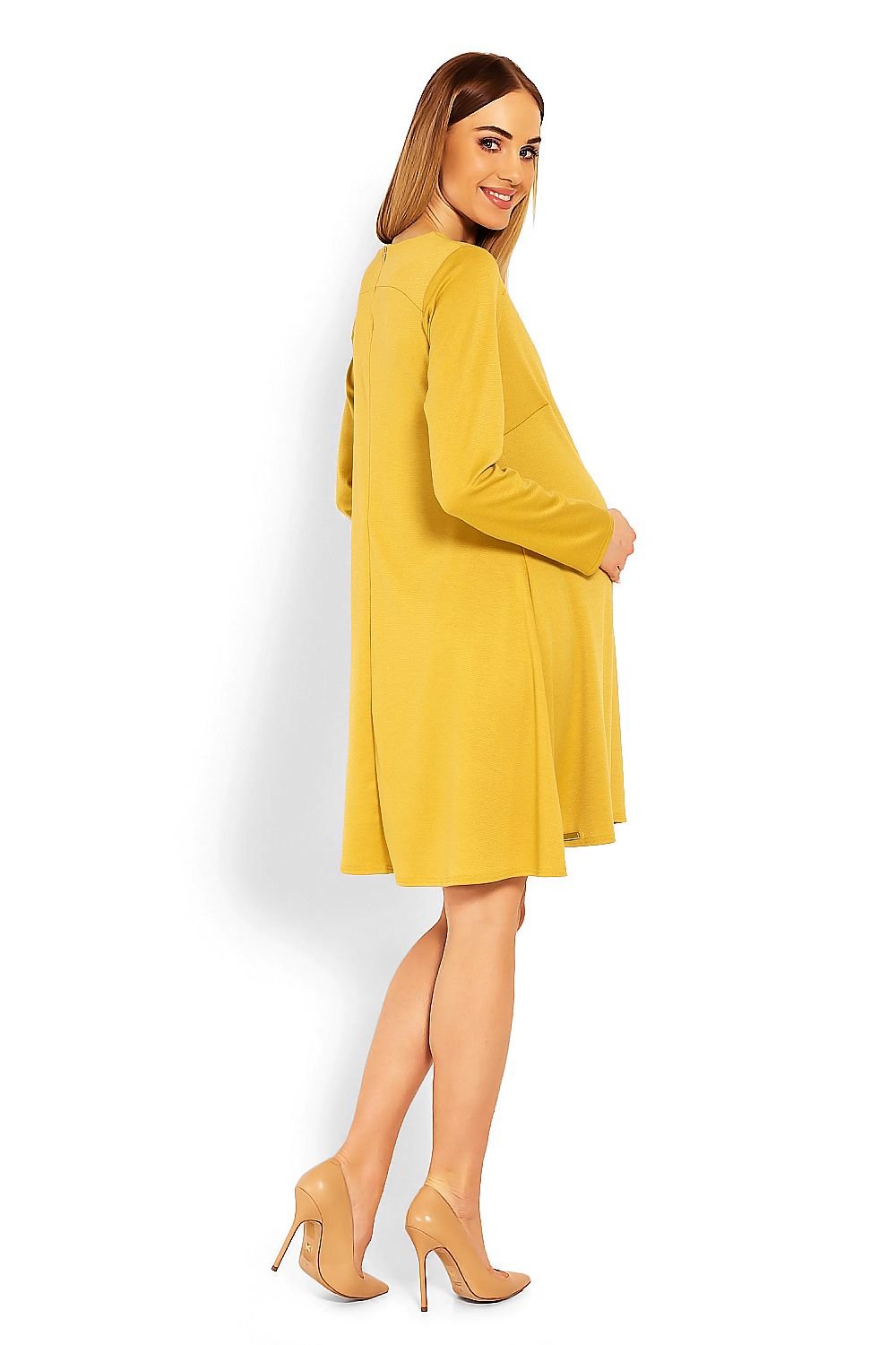 Trapesformet fødselskjole fra PeeKaBoo til dame fra MS StyleHaven, laget av polyester; Viskose, farge Gul, størrelse XXL, med long ermer, perfekt til casual; dress