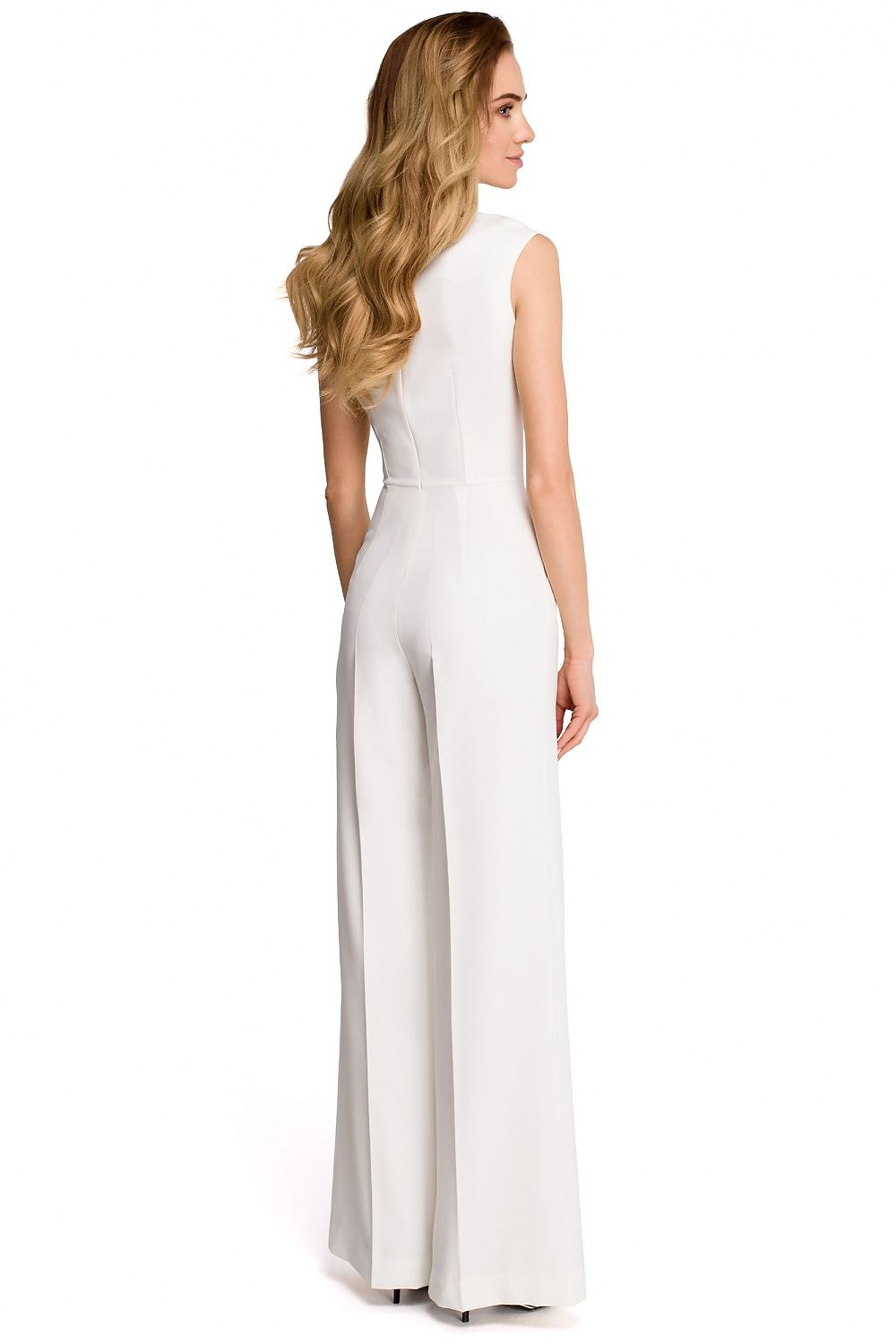 Jumpsuit Stylove til dame fra MS StyleHaven, laget av polyester, farge beige, størrelse M, med sleeveless ermer, perfekt til dress