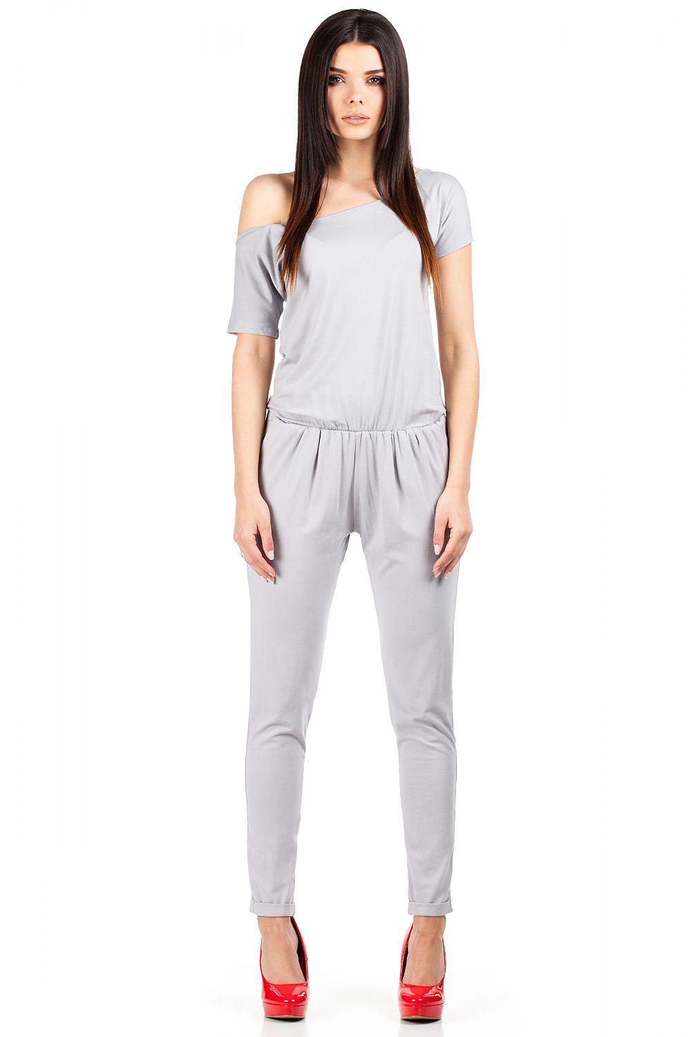 Jumpsuit - Moe til dame fra MS StyleHaven, laget av Viskose, farge Grå, størrelse s, med short ermer, perfekt til casual; dress