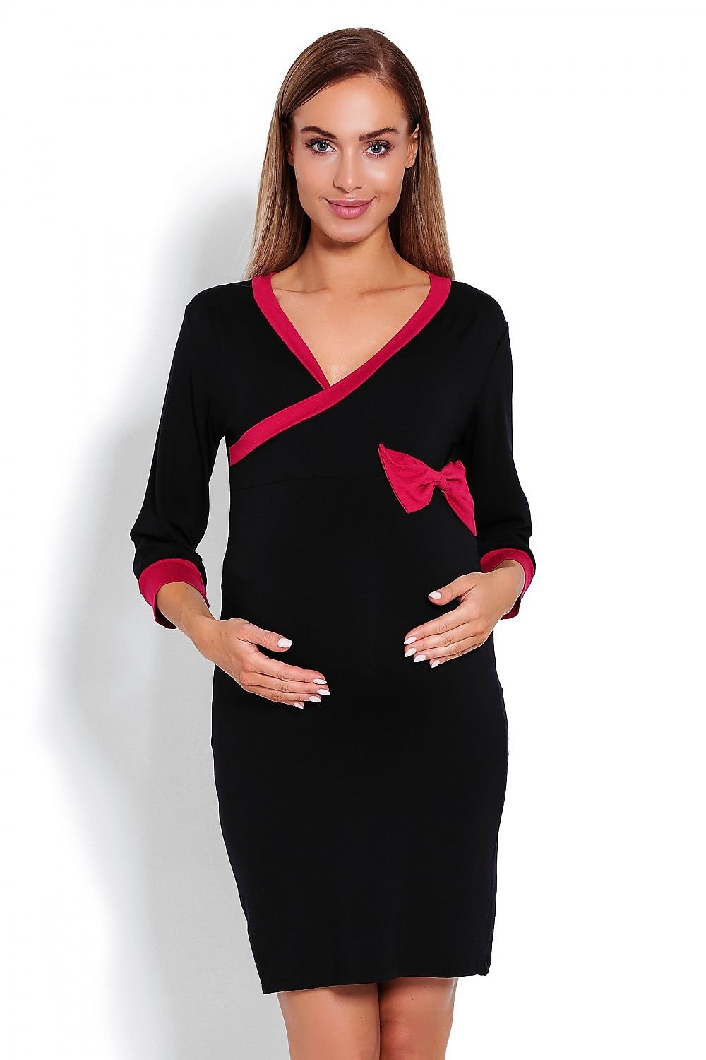 Elegant Touch Nattskjorte til gravide - PeeKaBoo til dame fra MS StyleHaven, laget av Viskose; Elastan, farge Svart, størrelse S/M, med long; cap ermer, perfekt til casual; dress