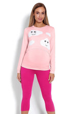 Maternity & Nursing Pyjamas - PeeKaBoo til dame fra MS StyleHaven, laget av Viskose; Elastan, farge Rosa, størrelse S/M, med long; cap ermer, perfekt til casual; dress