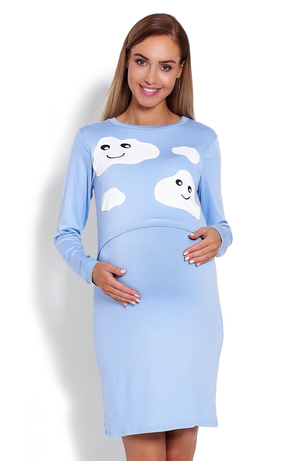 Cloudy Nattskjorte til gravide - PeeKaBoo til dame fra MS StyleHaven, laget av Viskose; Elastan, farge Blå, størrelse S/M, med long; cap ermer, perfekt til casual; dress