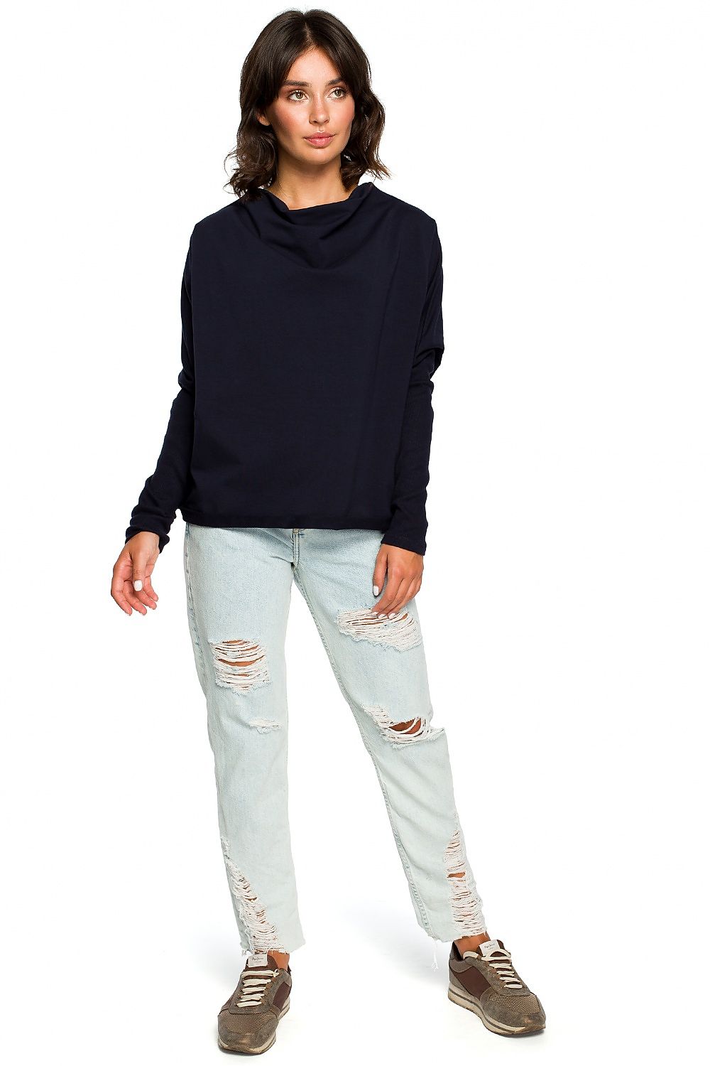Løstsittende drapert genser - BeWear til dame fra MS StyleHaven, laget av Bomull, farge Marineblå, størrelse L/XL, med long ermer, perfekt til dress