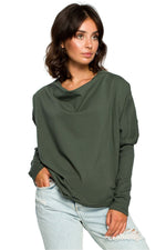Løstsittende drapert genser - BeWear til dame fra MS StyleHaven, laget av Bomull, farge Grønn, størrelse S/M, med long ermer, perfekt til dress