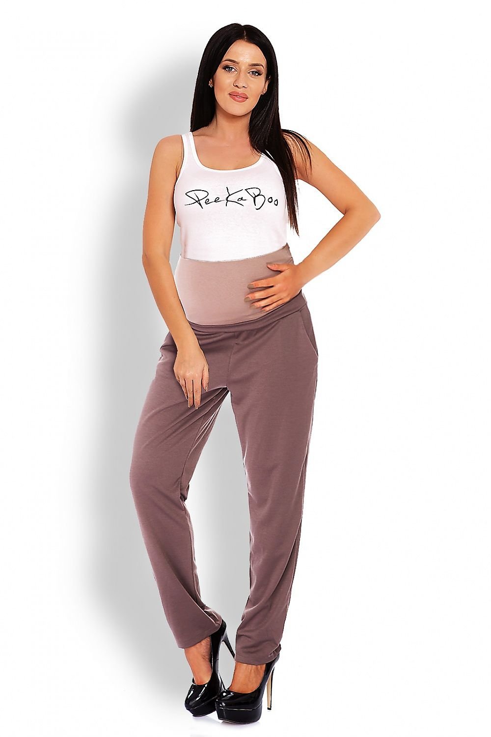 Comfort Maternity Pants fra PeeKaBoo til dame fra MS StyleHaven, laget av Viskose; Elastan; polyester, farge beige, størrelse L/XL, med sleeveless ermer, perfekt til casual; dress