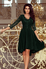 Nicolle asymmetrisk blondekjole – elegant og flytende kjole for spesielle anledninger til dame fra MS StyleHaven, laget av Viskose; polyester, farge Marineblå, størrelse XL, med 3-4; long ermer, perfekt til casual; dress