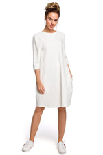 Løs Dagkjole Moe til dame fra MS StyleHaven, laget av Bomull, farge beige, størrelse s, med 45720 ermer, knee lengde, kjolestil a-line, perfekt til casual; dress