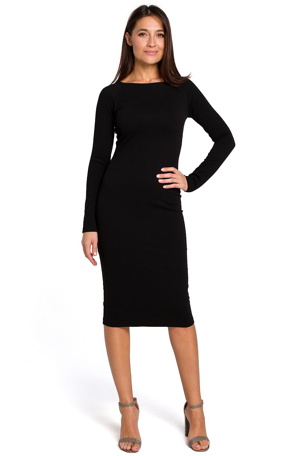 Dagkjole Stylove til dame fra MS StyleHaven, laget av Bomull; polyester, farge Svart, størrelse s, med long ermer, knee lengde, kjolestil a-line, perfekt til dress