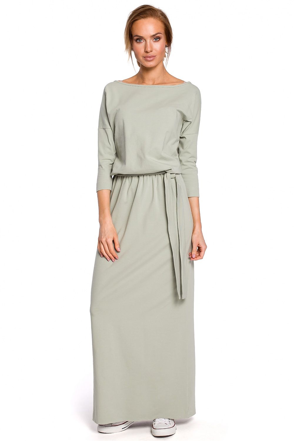 Maxi Dagkjole Moe til dame fra MS StyleHaven, laget av Bomull, farge Grønn, størrelse S/M, med 45720 ermer, maxi lengde, kjolestil sheath, perfekt til casual; dress