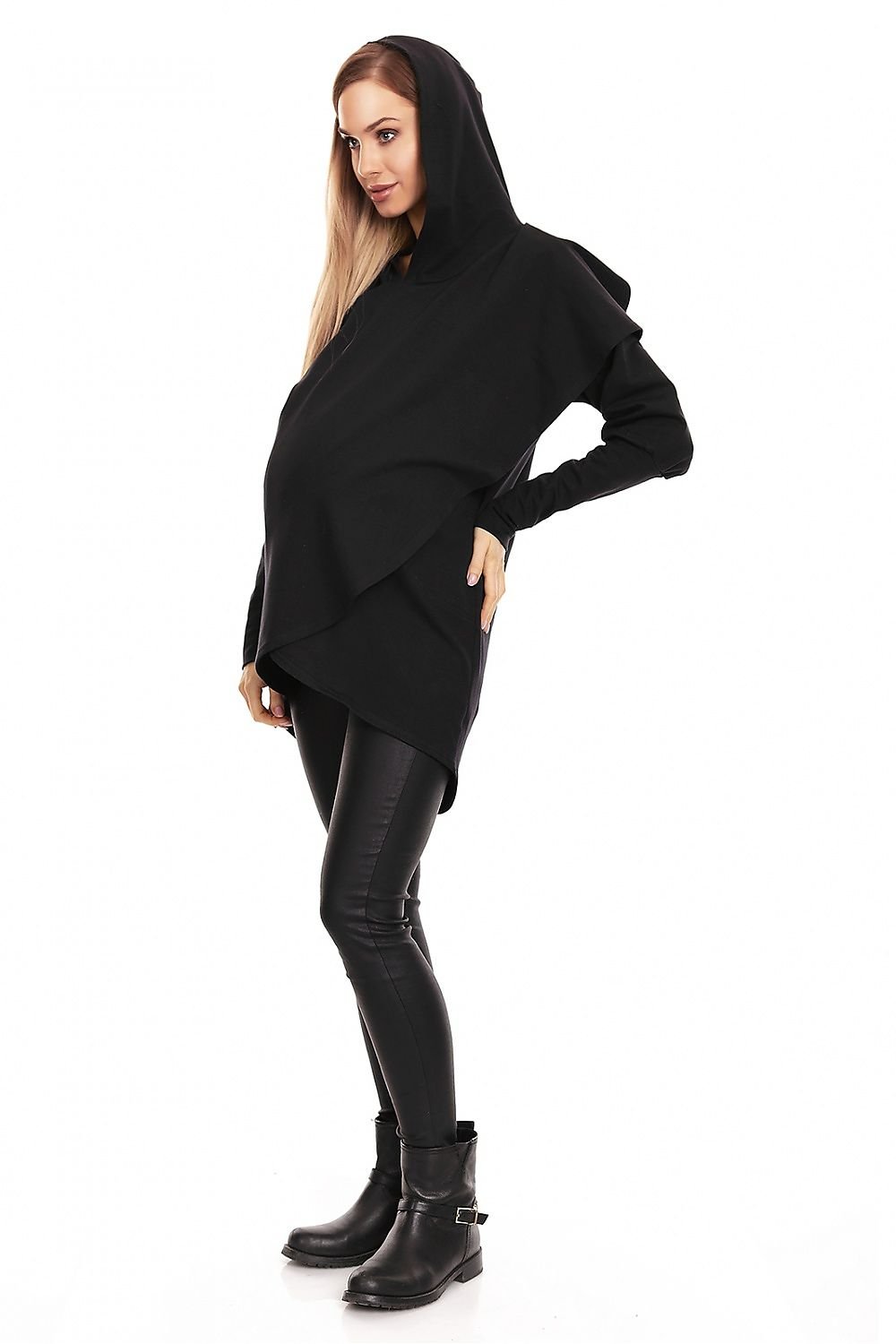 Koselig hettegenser for gravide i lag fra PeeKaBoo til dame fra MS StyleHaven, laget av Bomull; Elastan, farge Svart, størrelse L/XL, med long; cap ermer, perfekt til casual; dress