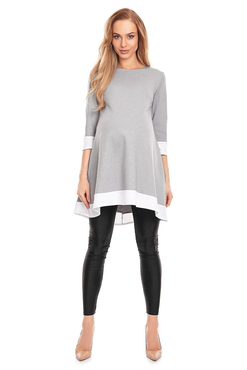 Flowing Grace gravidkjole fra PeeKaBoo til dame fra MS StyleHaven, laget av polyester; Elastan; Viskose, farge Grå, størrelse L/XL, med 3-4; long ermer, perfekt til casual; dress