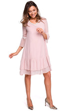 Cocktailkjole Stylove til dame fra MS StyleHaven, laget av polyester, farge Rosa, størrelse s, med lang ermer, midi; knee-1 lengde, kjolestil a-line, perfekt til dress