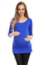 Pleats gravidbluse fra PeeKaBoo til dame fra MS StyleHaven, laget av Elastan; Viskose, farge Blå, størrelse S/M, med 45720 ermer, perfekt til casual; dress