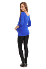 Pleats gravidbluse fra PeeKaBoo til dame fra MS StyleHaven, laget av Elastan; Viskose, farge Blå, størrelse XXL, med 45720 ermer, perfekt til casual; dress
