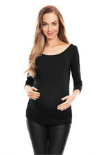 Pleats gravidbluse fra PeeKaBoo til dame fra MS StyleHaven, laget av Elastan; Viskose, farge Svart, størrelse S/M, med 45720 ermer, perfekt til casual; dress