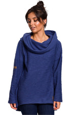 Varm asymmetrisk genser fra BeWear til dame fra MS StyleHaven, laget av Bomull; polyester, farge Marineblå, størrelse s, med long ermer, perfekt til dress