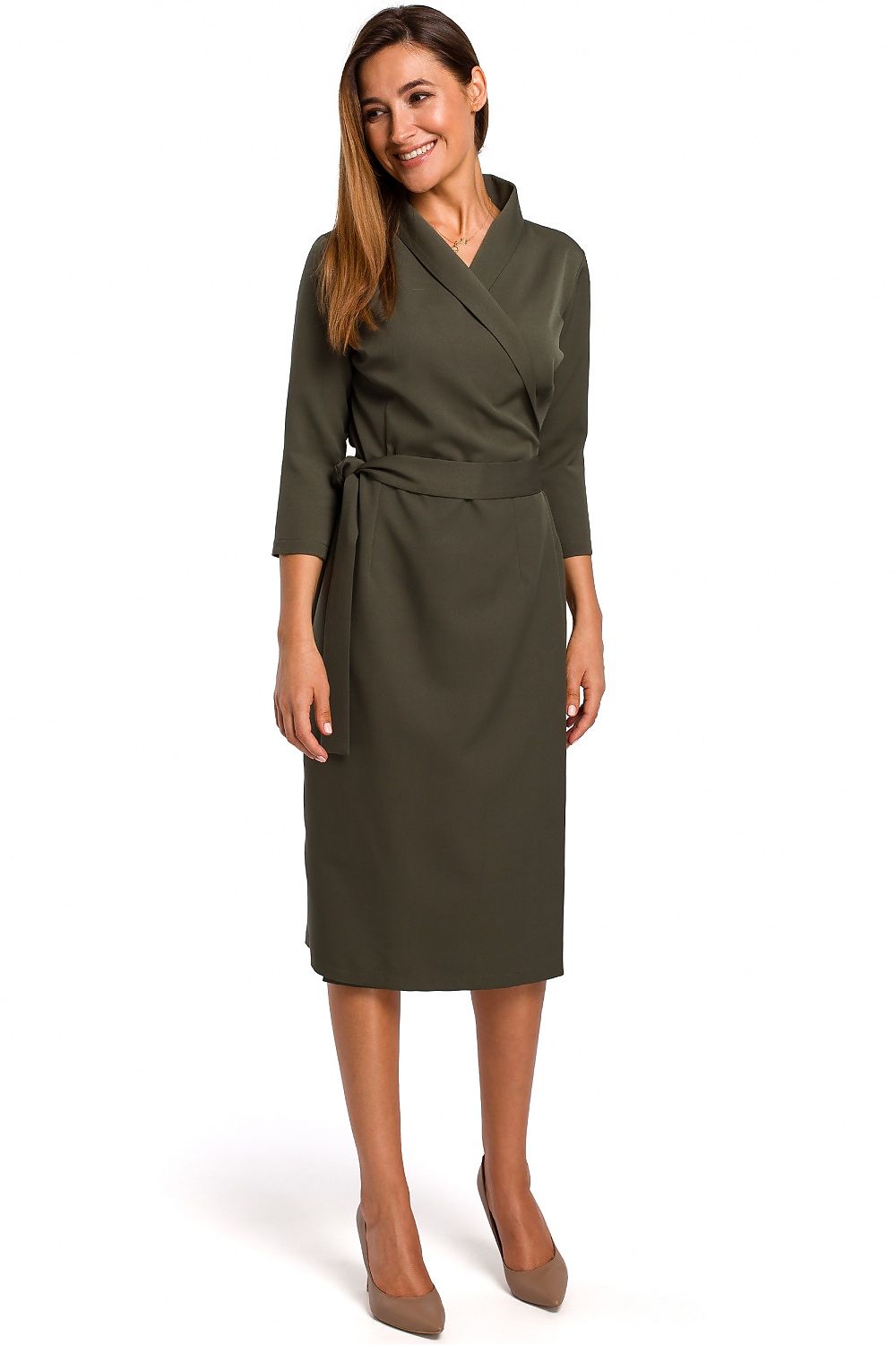 Dagkjole Stylove til dame fra MS StyleHaven, laget av polyester, farge Grønn, størrelse s, med lang ermer, midi; knee-1 lengde, kjolestil sheath, perfekt til dress