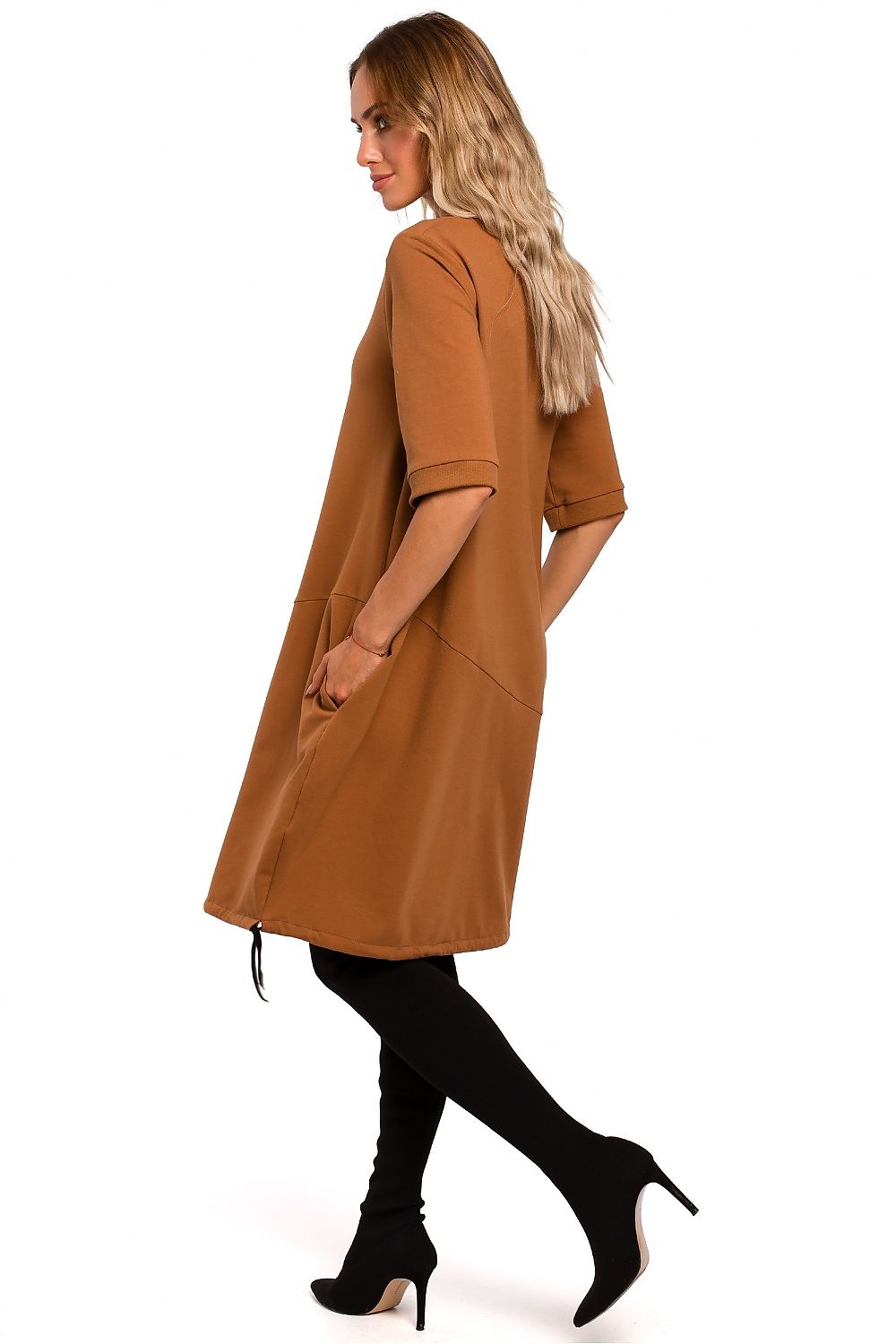 Stretch Oversized Dagkjole Moe til dame fra MS StyleHaven, laget av Bomull; Elastan-1, farge Brun, størrelse M, med 45720 ermer, perfekt til casual; dress