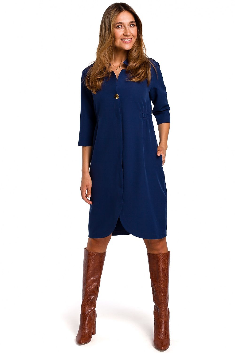 Dagkjole Stylove til dame fra MS StyleHaven, laget av polyester, farge Marineblå, størrelse s, med lang ermer, knee lengde, kjolestil jacket, perfekt til dress
